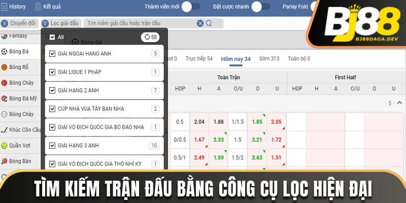 UG Sports BJ88 - Trải Nghiệm Cá Cược Thể Thao Uy Tín Số 1 3 Công cụ lọc giúp bạn dễ dàng tìm kiếm trận đấu
